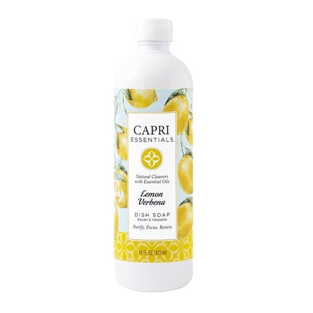 Capri Essentials Lemon Verbena Natural Liquid Dish Soap, Plant-Based Cleaning Supplies, 16 oz
