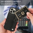 thumbnail image 6 of for iPhone 15 Pro Max Wallet Case with Card Holder, Hand Wrist Strap Loop Holder Kickstand, Finger Grip Ring Buckle PU Leather Double Buttons Shockproof Cover for iPhone 15 Pro Max, Black, 6 of 10