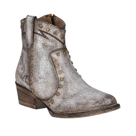 

Corral Women s Metallic Studded Fashion Booties Round Toe White 8 1/2 M US