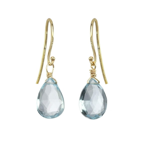 LTC Designs 14k Gold Filled Fishhook Earrings with Faceted Blue Topaz Dainty Teardrops for Unisex Adults