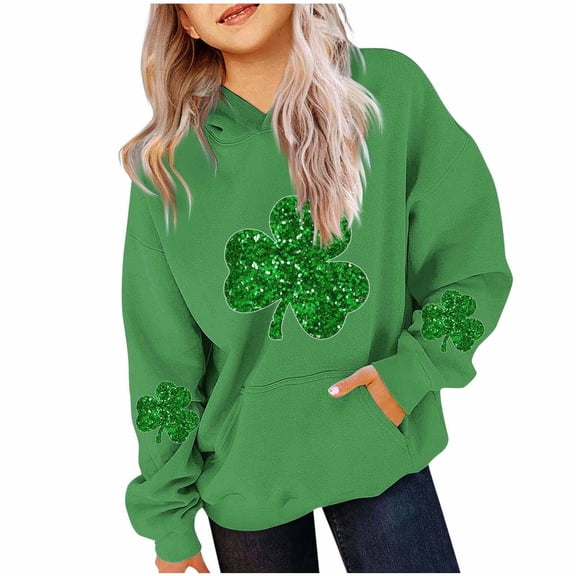 WQNVRNR Kids St Patrick's Day Hoodie- Boys Girls Unisex Casual Long Sleeve Holiday Print Sweatshirt Green Size 5