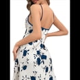thumbnail image 3 of Camisón de Punto Acanalado con Estampado Floral para Mujer, Sin Mangas, con Lazo Frontal, Azul XL, 3 of 7