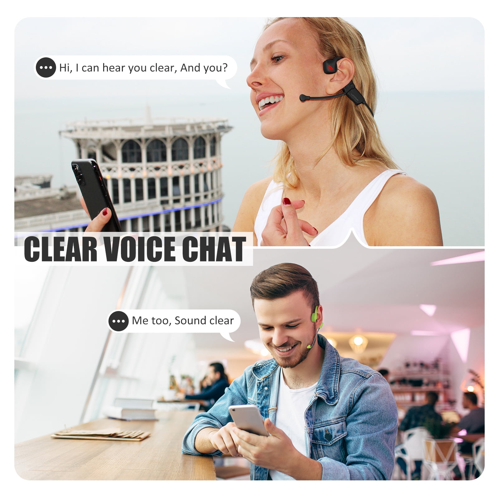 YouthWhisper Bone Conduction Headphones Bluetooth with Noise-Cancelling Mic, Open-Ear Headset for Home Office Conference Call