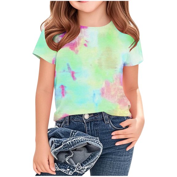DeHolifer Women Summer T-Shirts Gradient Color Short Sleeve Casual Tshirt Lightweight Tees Casual Tops for 7-8 Years