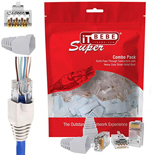 30 Cat6 Passthrough Connector Ends and 30 RJ45 Connectors Yellow Strain Relief Boots for Clean snag-Free Ethernet Patch Cord ITBEBE 30/30 RJ45 Cat6 Pass Through Connectors for 23 AWG Cables