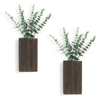 Wood Wall Planter Vase with Artificial Eucalyptus Farmhouse Wall Hanging Decor Pocket Planter for Fake Plants Flowers
