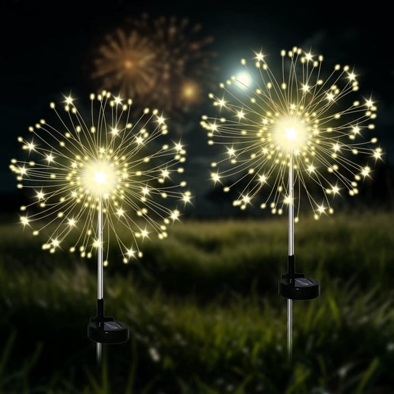 MorTime 2 Pack 120 LED Solar Garden Lights. Bendable Copper Wire DIY Starburst, Fairy Firework Decorative Waterproof Outdoor Garden Decoration for Yard Pathway Patio, Warm White