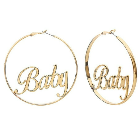 KABOER Best Hyperbole Femme Baby Letter Large Hoop Earrings Simple Hip-hop (Best Earrings For Babies)