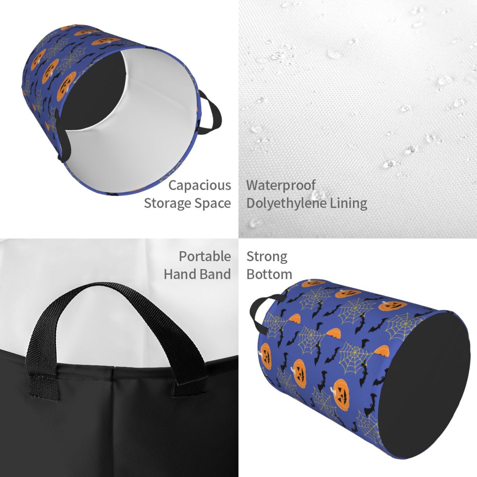 Large Laundry Basket with Handles - Halloween bats Lantern spiderweb Kids Baby Dirty Clothes Laundry Hamper for Bedroom Aesthetic