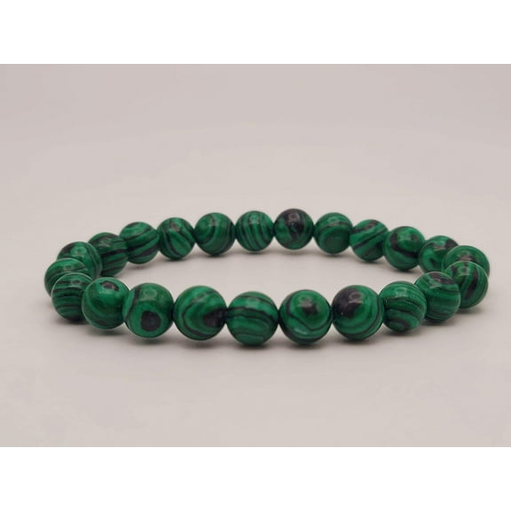 LB Diamond, Malachite Healing Crystal Bracelet, Copper, 8 mm