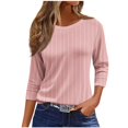 thumbnail image 2 of CLOISE Tees for Women Fall Cute Striped Blouses Round Neck 3/4 Sleeve Tees Tunic Basic Tops Elegant Clothes Pink XL, 2 of 5