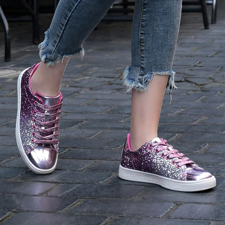 Cyiecw Women's Glitter Shoes Fashion Shiny Sequin Tennis