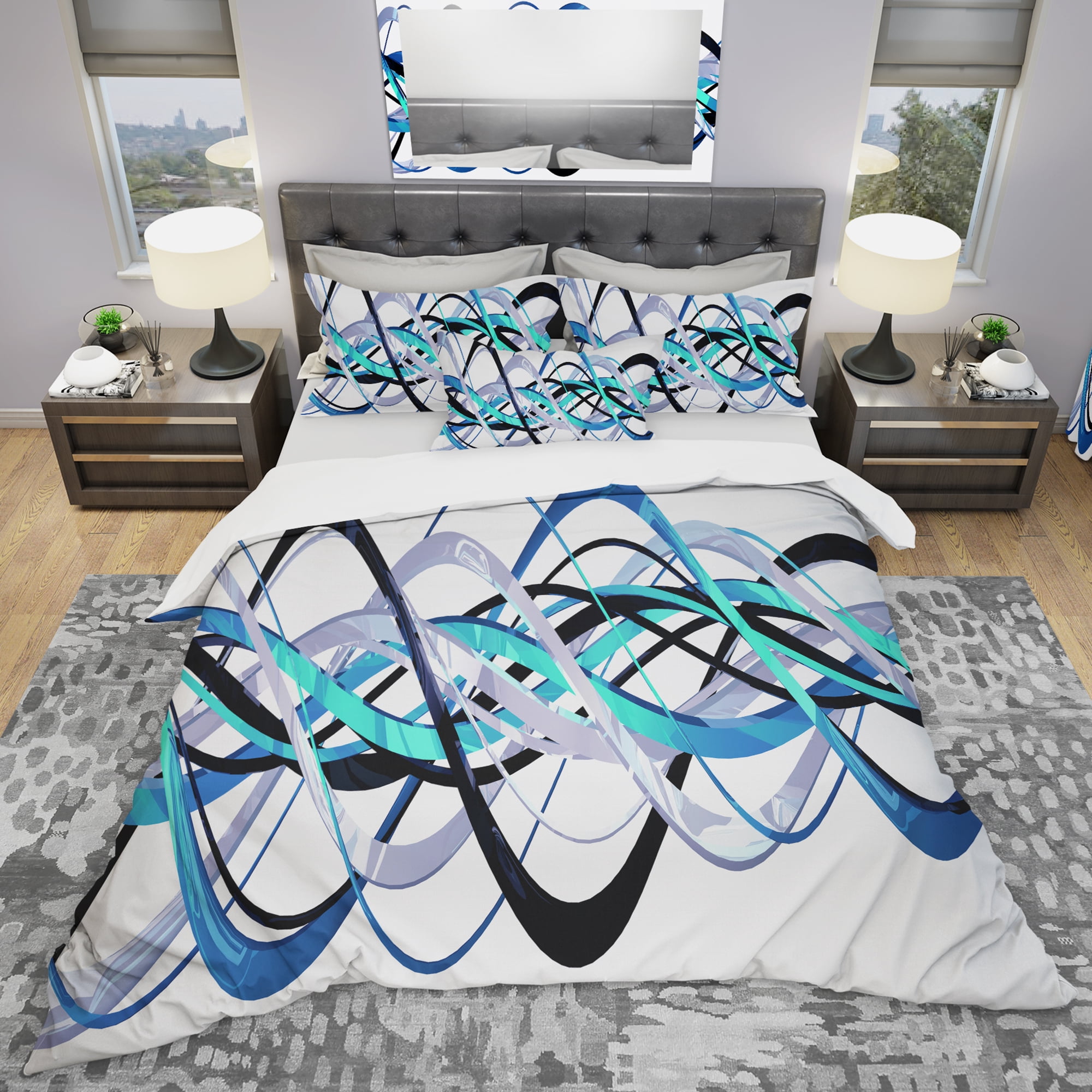 Designart 'Blue and Silver Helix' Modern & Contemporary Duvet Cover Set