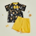 thumbnail image 2 of newwalpole Toddler Baby Boy New Year Outfit Balloon Firework Print Button Up Short Sleeve Bowtie Shirt Top Shorts Set Black for Size 2-3 Years, 2 of 4