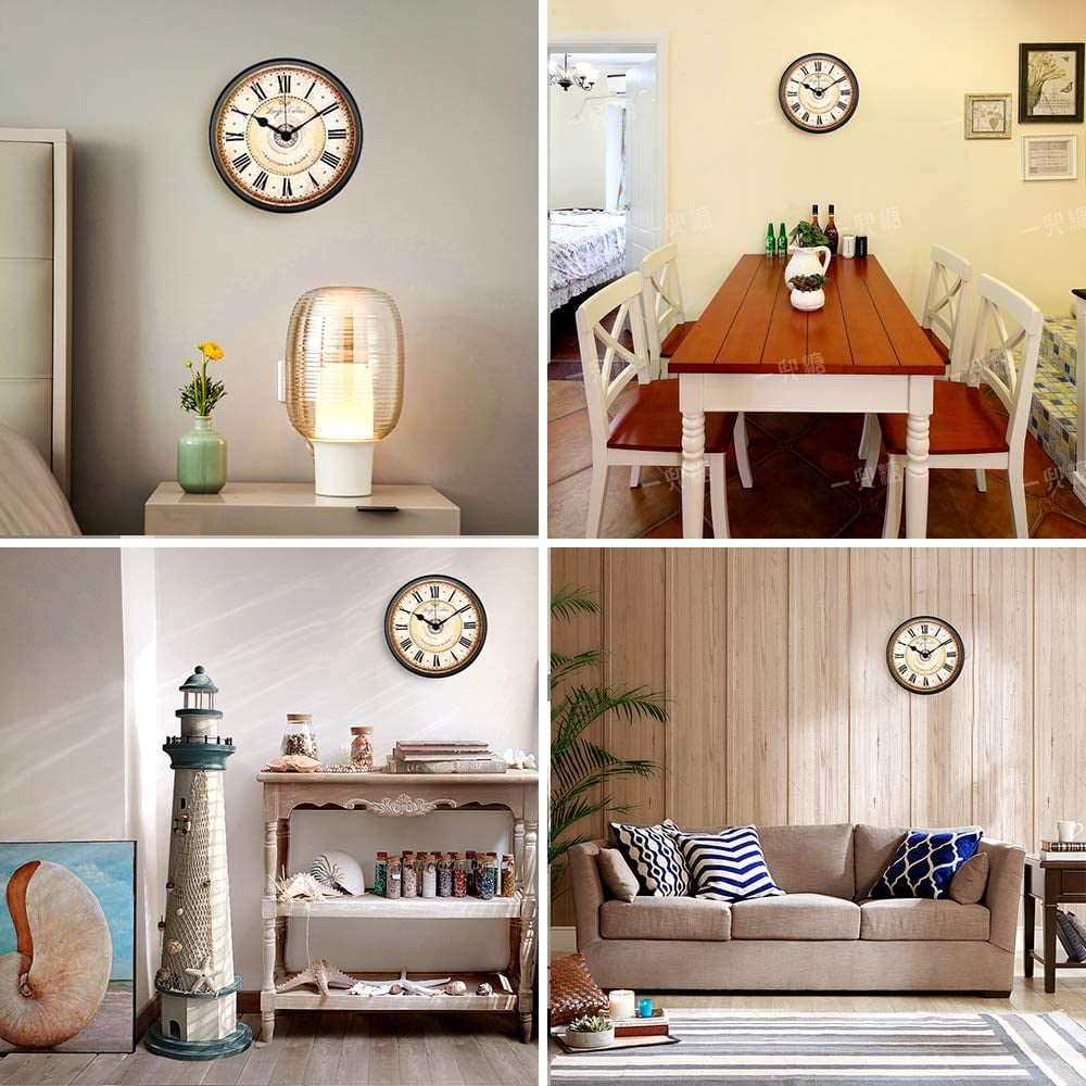 Wall Clock, 12 inch Metal Black Wall Clock European Style Retro Vintage Clock Non - Ticking Whisper Quiet Battery Operated with HD Glass Easy to Read for Indoor Decor