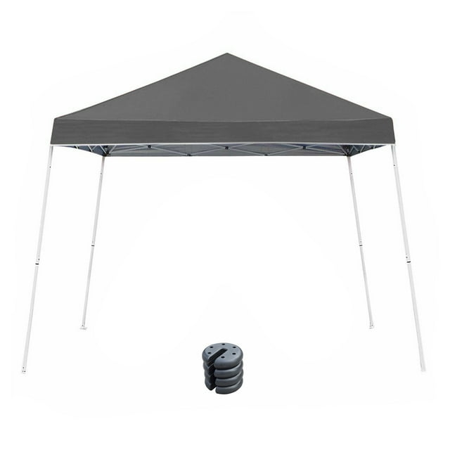 Z-Shade Push Button Angled Leg Tent with a 4 Pack of 5 Lb Leg Weights, Gray