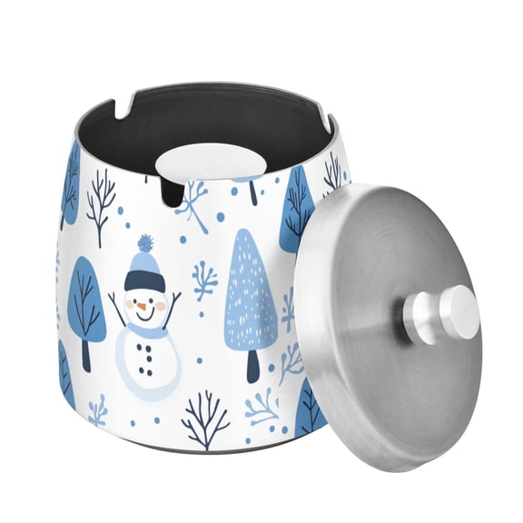 Yayeee Ashtray with Lid for Cigarette Smokeless Stainless Steel Home Ash Holder, Simple Cartoon Snowmen