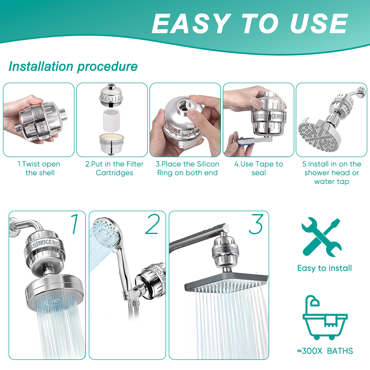 Sissinoceros Shower Filter 25 Stage with 2 Filter Cartridges photo 6