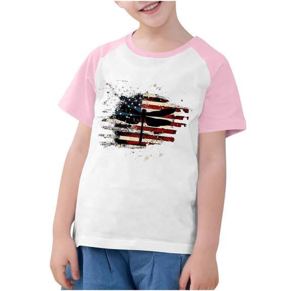 GERsome 4th of July Kids Boys T-Shirts, Girls Crewneck Short Sleeve Comfort Tees Summer Unisex American Flag Tshirts, Sizes 4-5 Years