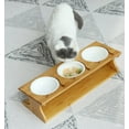 thumbnail image 4 of Fairela Elevated Triple Bamboo Pet Feeder with Ceramic Bowls,Raised Food & Water Stand for Cats,Small Dogs, 4 of 8