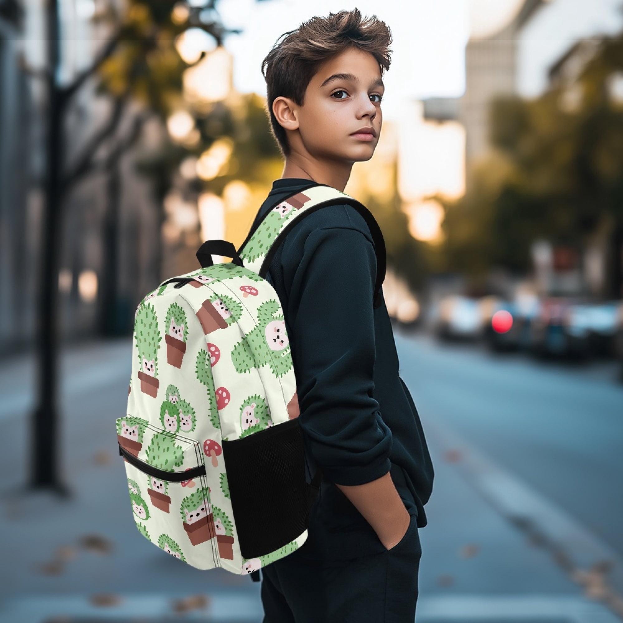Uourmeti Cute Casual Backpack with Cactus Hedgehog Design - Great for Daily School and Outdoor Travel