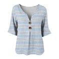 thumbnail image 3 of Stralyhd 3/4 Length Sleeve Womens Tops 2026 Summer Loose Casual V Neck Henley Blouses Vacation Tops Work Shirts Light Blue S, 3 of 6