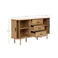 thumbnail image 3 of LuxenHome Oak Finish MDF Wood 3-Drawer Sideboard Cabinet with Sliding Doors & Rounded Corners, 3 of 12