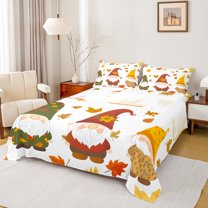 Homewish Cartoon Gnome 4 Pieces Queen Sheet Sets For Female Men Adults,Farmhouse Harvest Ultra Soft Flat Sheet,Happy Fall Autumn Queen Fitted Sheet,Luxury Bedroom Decor