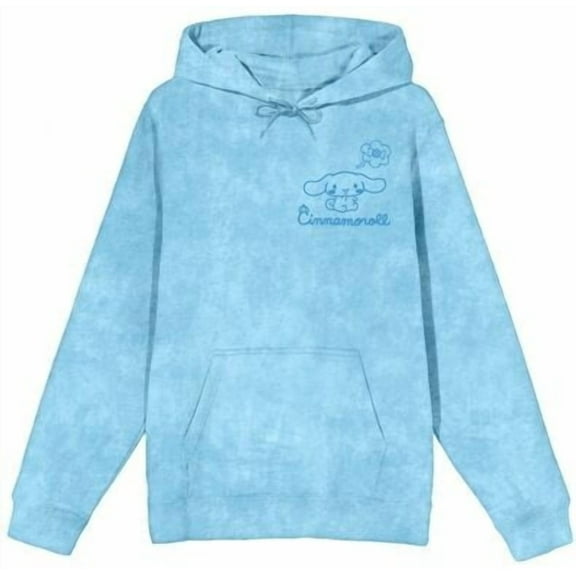 Cinnamoroll Line Art Women's Blue Mineral Wash Long Sleeve Fleece Hooded Sweatshirt-XXL