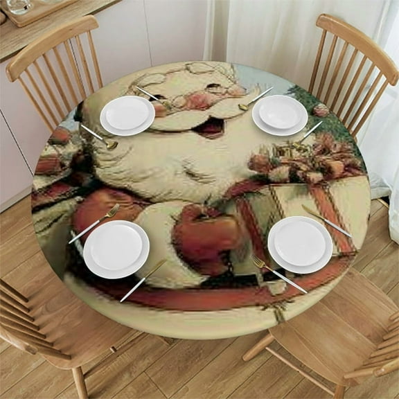 Autua Santa Claus Gift Box Christmas Tree Round Tablecloth 100% Polyester 31"-35