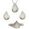 1.3 Carat T.G.W. Simulated Opal and CZ Sterling Silver Pear-Shaped Pendant, Earrings and Ring Set