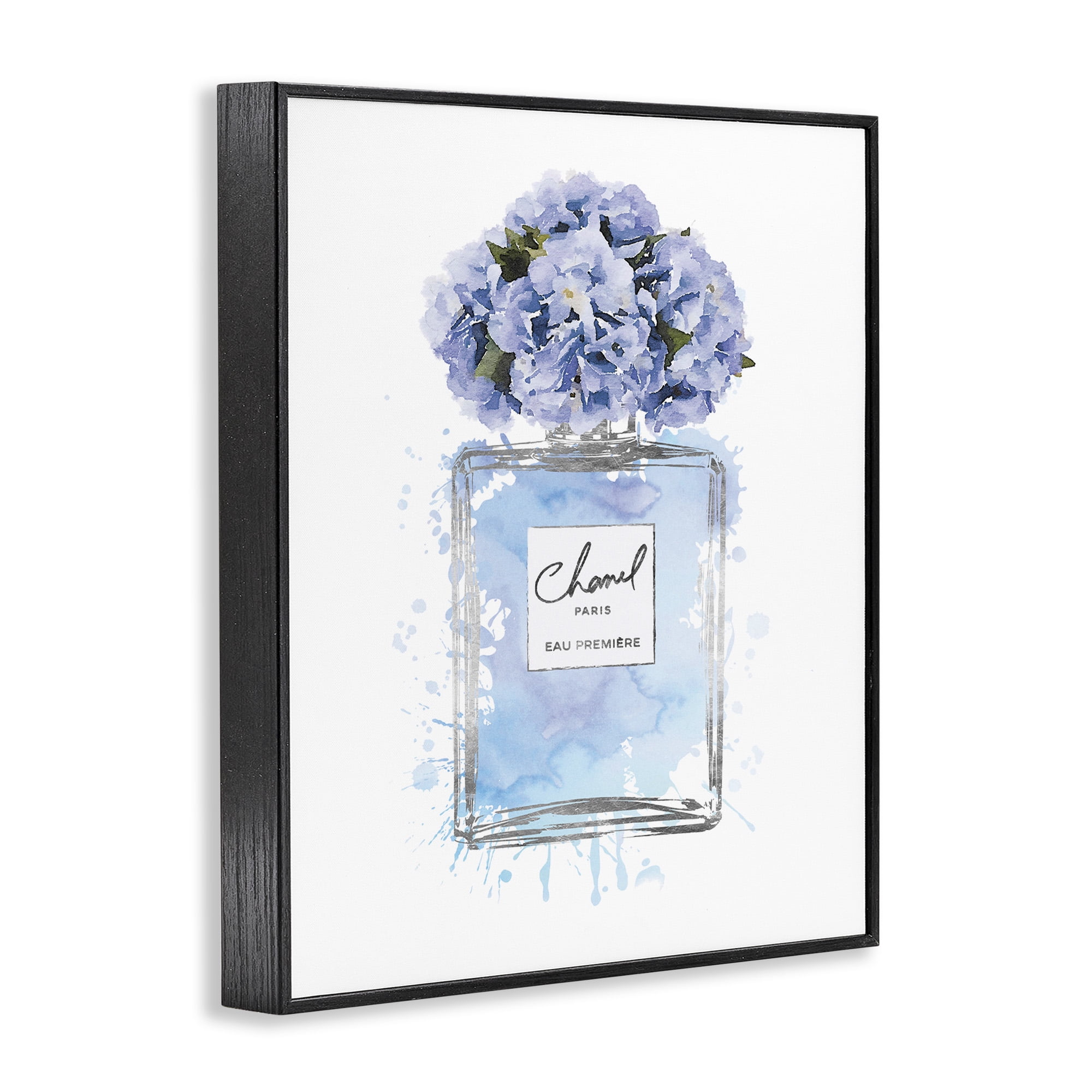 Stupell Industries Blue Flowers Perfume Bottle Beauty & Fashion Painting Black Framed Art Print Wall Art, 24 x 30