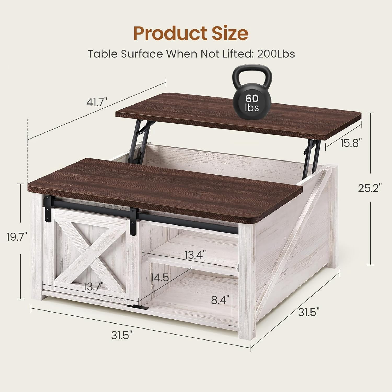 31.5" Square Lift Top Coffee Table, Farmhouse Coffee Table with Ample Storage, Wood Center Table with Sliding Doors and Large Hidden Space for Living Room Home Office, Vintage White