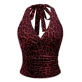 thumbnail image 2 of CAIXIA Womens Leopard Print Ruched Halter Crop Tops V Neck Tie Back Sleeveless Slim Fit Cami Tops, 2 of 3