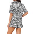 thumbnail image 3 of INSPIRE CHIC Womens Pajama Set Short Sleeves Ruffle Loose Fit Round Neck Ruffled Hem Delicate Loungewear Shirt and Shorts 2 Pcs M Black, 3 of 6