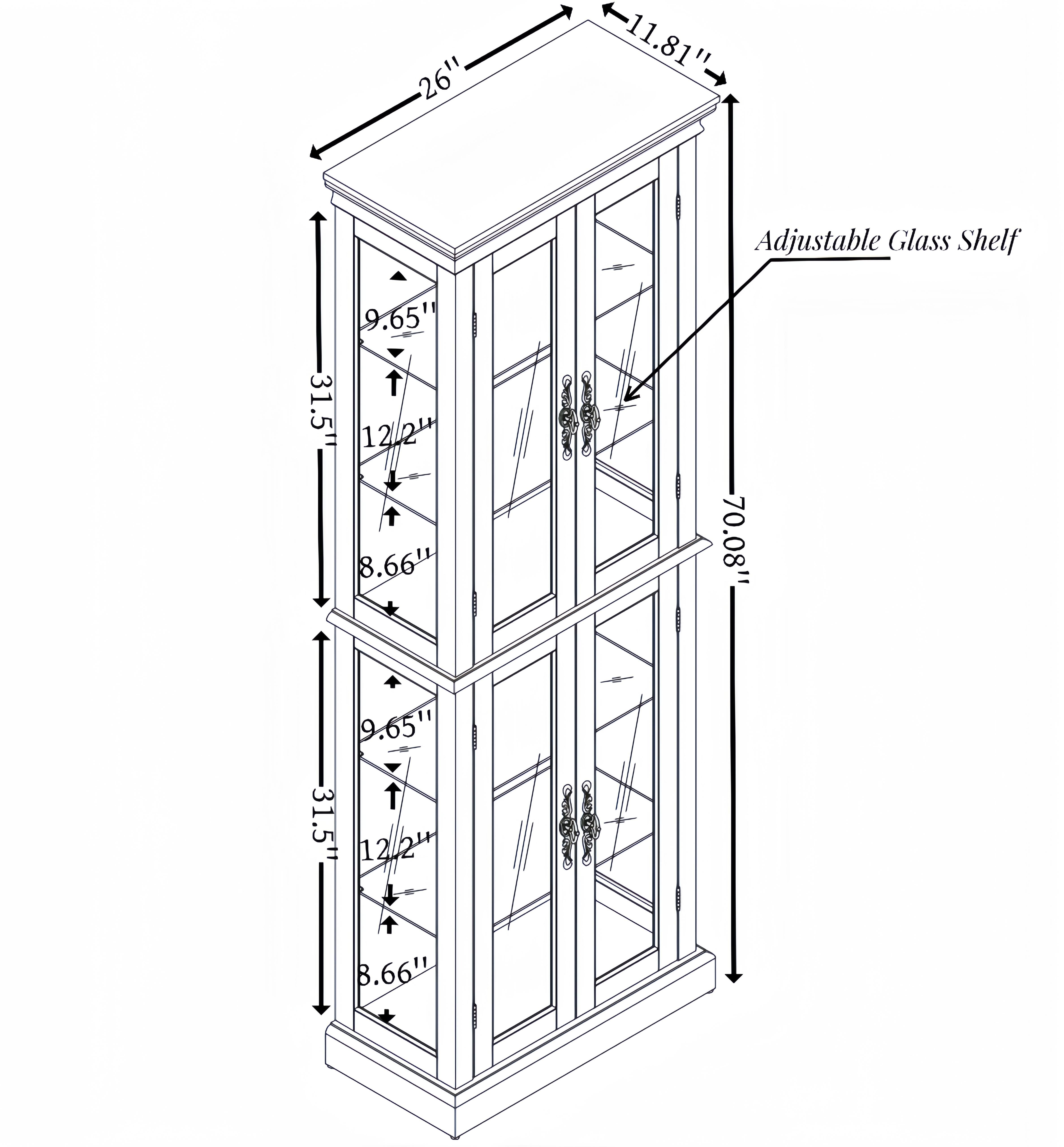 Miniyam Lighted Glass Curio Display Cabinet,Wood Frame China Cabinet for Living Room, Kitchen, Pantry,Light Bulb Included, Oak