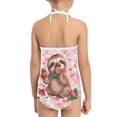 thumbnail image 5 of FOR U DESIGNS Cute Pink Halter Neck Swimsuit for Girls 7-8 Years Old Strawberry Sloth One Piece Bathing Suit Comfy Off Shoulder Swimwear Pool Beach Outfit, 5 of 6