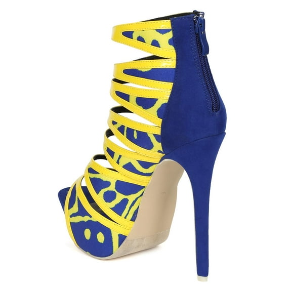 Liliana CE59 Women Mix Media Abstract Caged Cut Out Platform Stiletto Heel Bootie