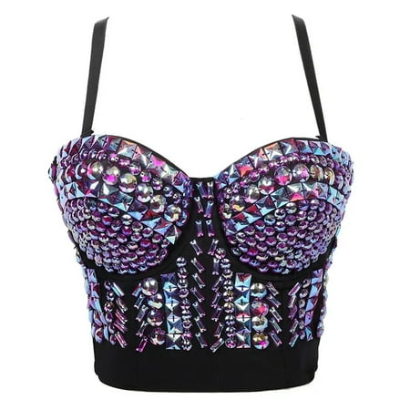 Women s Tank Top Luxury Sequin Rhinestone Pearl Wedding Push-up Bra Women s Dress Stage Women s Crop Corset Y2k Blush