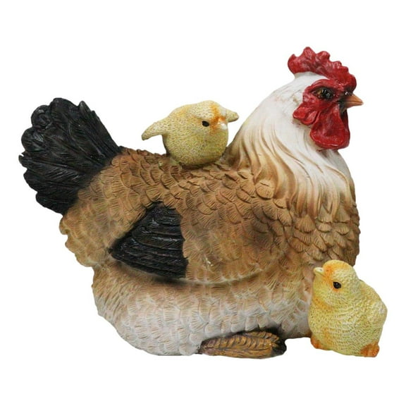 Rustic Farmhouse Chicken Mother Hen with Adorable Chicks Animal Family Figurine