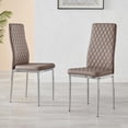 thumbnail image 2 of 4x Milan Cappuccino Beige Chrome Hatched Faux Leather Dining Chairs, 2 of 6
