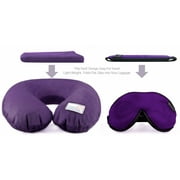 Dream Essentials Travel Flat Pack Neck Pillow Plus Escape Sleep Mask Bundle -Purple
