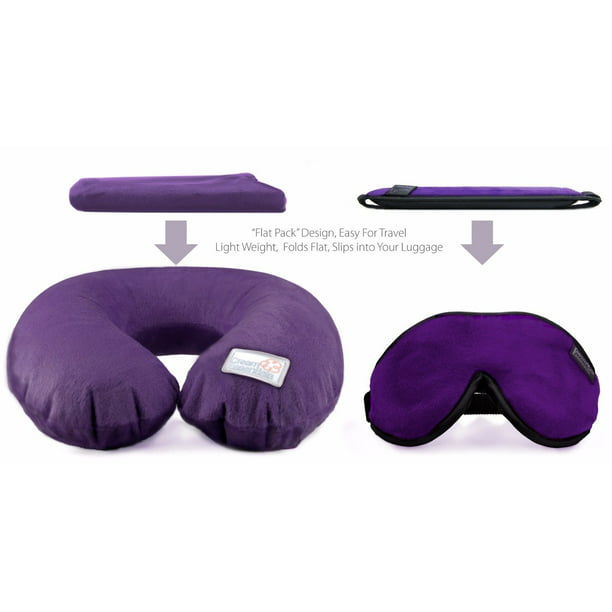 pen onderhoud onszelf Dream Essentials Travel Flat Pack Neck Pillow Plus Escape Sleep Mask Bundle  -Purple - Walmart.com