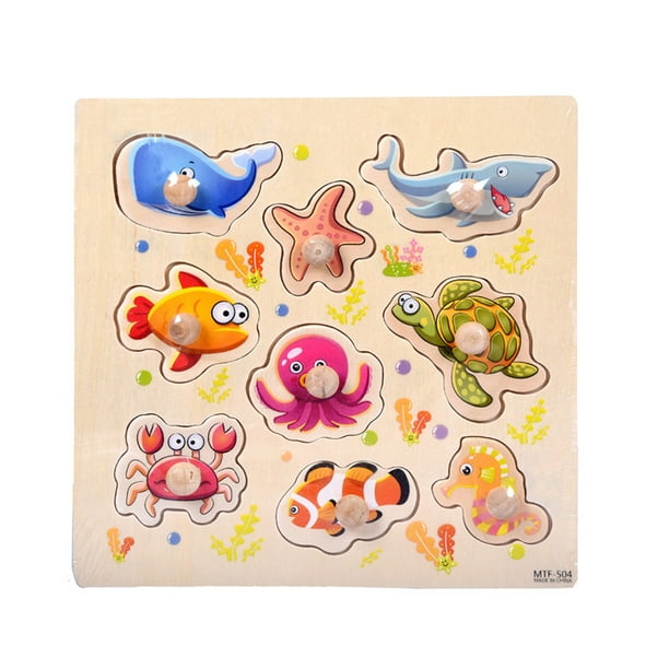 Arestory Wooden Peg Baby Puzzles, Full-Color Pictures Animal