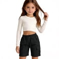 thumbnail image 3 of Grblisyd Shorts for Girls Summer Solid Color Elastic High Waist Cargo Drawstring Bermuda with Pockets Teen Kids Casual Knee, 3 of 6