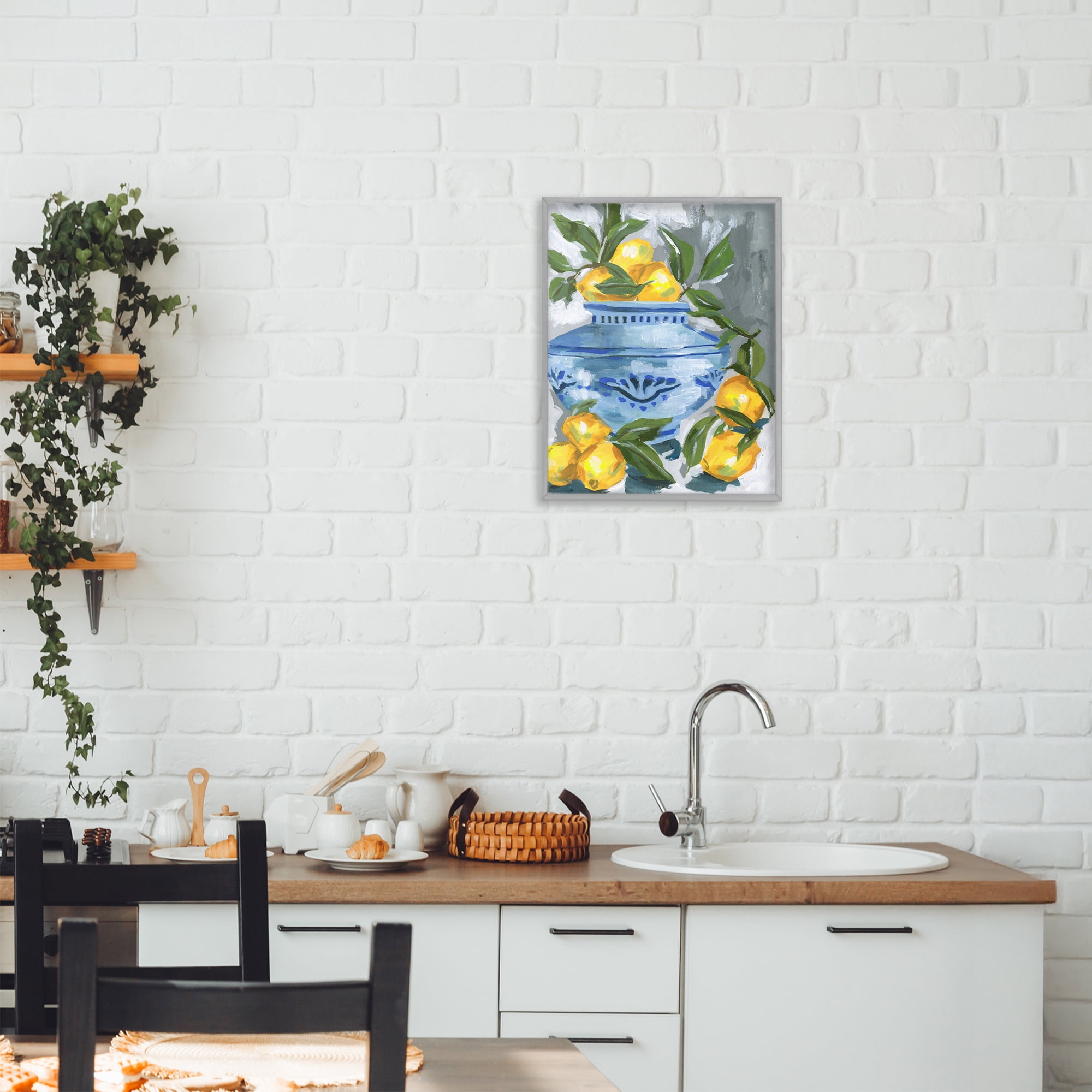 Stupell Industries Indigo & Lemon Vase Gray Framed Giclee Art, design by Melissa Wang