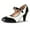 Black and White Vegan Leather, variant on J. Adams Kym Mary Jane Shoes Women Oxford Pumps - Cute Low Kitten High Heels - Retro Vintage Shoes for Women 1950s Mary Janes Round Toe Shoe with Ankle Strap - Women Dress Shoes