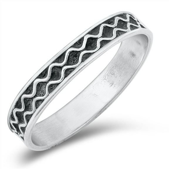 Bali Style Wavy Line Promise .925 Sterling Silver Band Jewelry Female Male Unisex Size 9