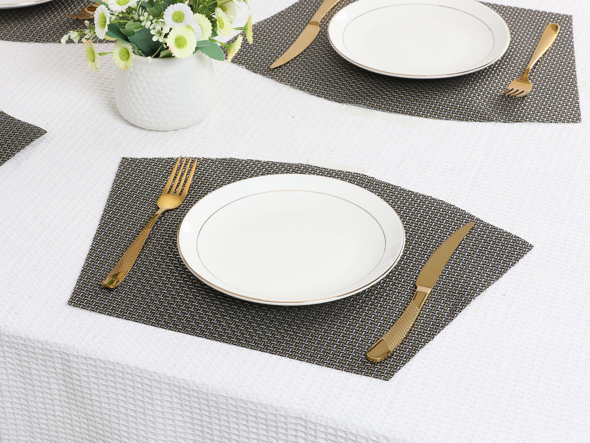 REGALWOVEN Placemats Set of 6 Solid Placemats for Kitchen Dining Table Decor Heat Resistant Table Placemats Wipeable Table Mat Black 17*11.5Inch