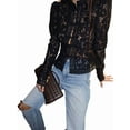 thumbnail image 2 of Women'S Temperament Commuter Lace Crochet Stand Collar Slim Design Shirt Long Sleeve Button Shirt Tops Black L, 2 of 9